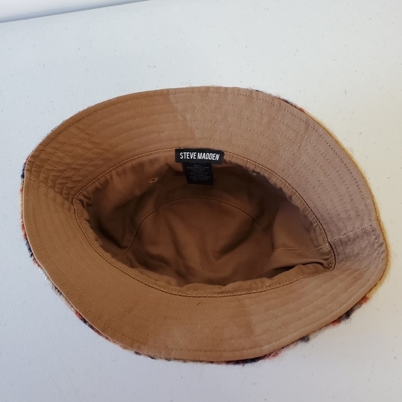 Steve Madden Wool Blend Bucket Hat One Size Plaid Cotton Lined Fuzzy - Picture 5 of 13